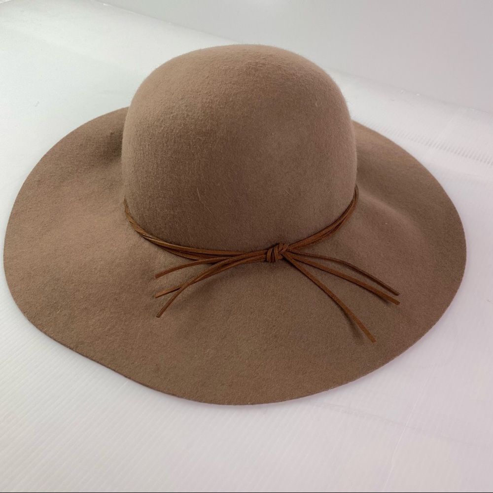 Tan Wool Floppy Hat with Leather Tie